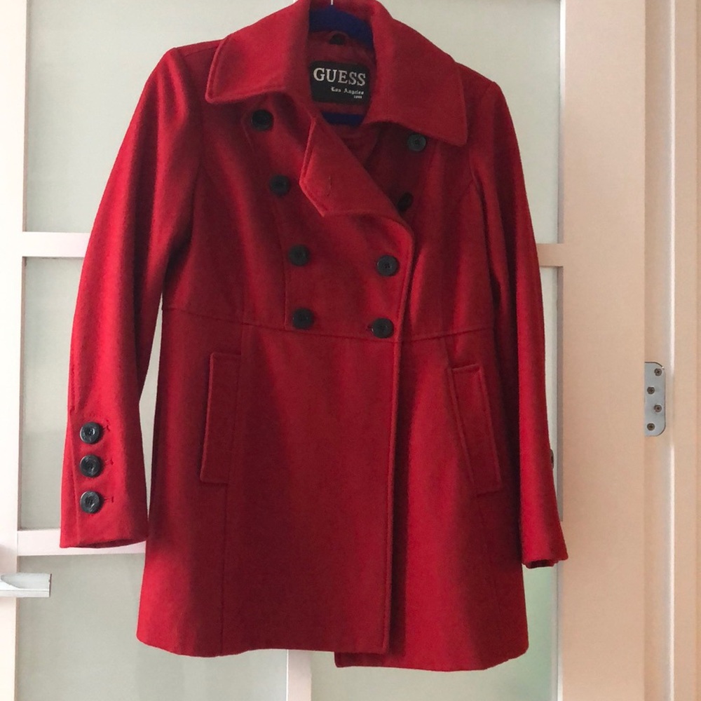 Guess Wool Coat Red, Size Petite Medium